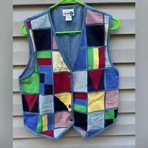 VTG 90’s Y2K Paul Harris Design quilted patchwork denim vest boho festival M